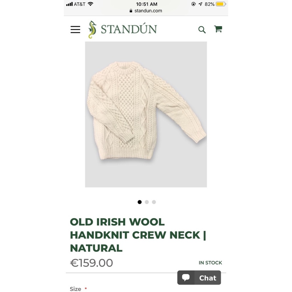 Irish Wool Handknit Crew Neck Sweater Standun